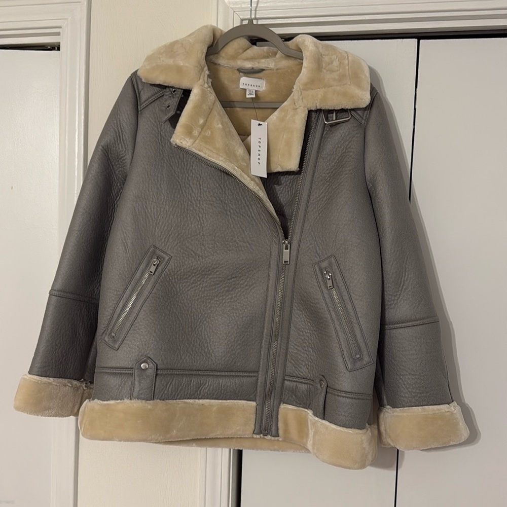 Top Shop faux fur leather moto jacket